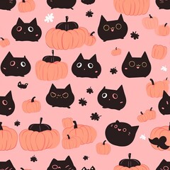 seamless pattern with cats and birds