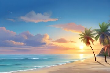 Fototapeta na wymiar Marvellous Sunrise Beach. Tranquil Holiday Destination. Sea and Sky concept. Generative AI