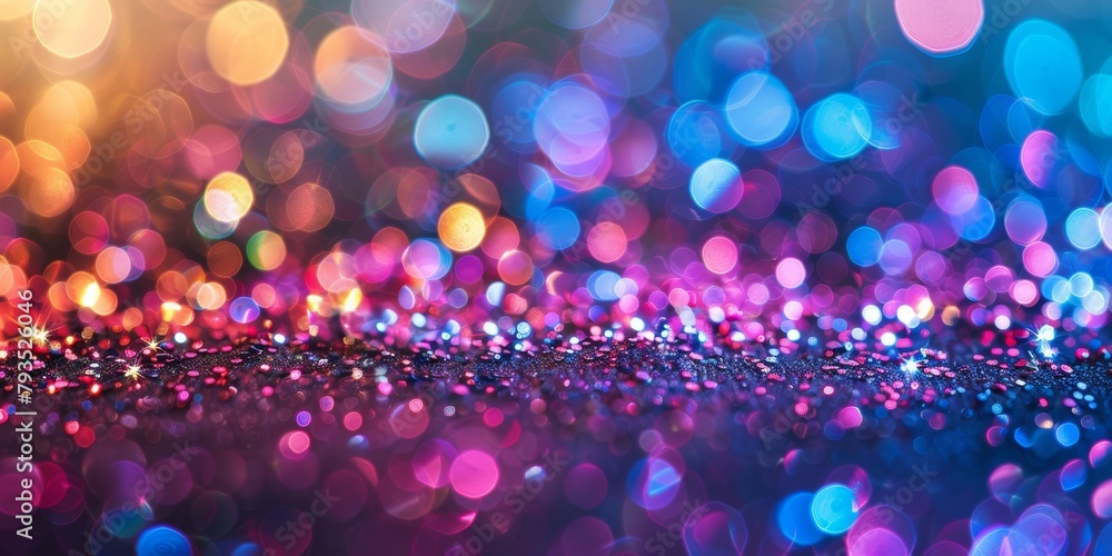Poster vivid bokeh lights creating a festive and magical abstract background with sparkling colors.