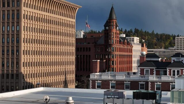 spokane washington downtown aerial drone