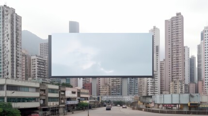 Empty billboard in the city with buildings in the background.AI generated image