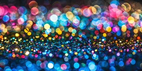 Colorful bokeh effect of twinkling lights, ideal for vibrant backgrounds and celebrations. - obrazy, fototapety, plakaty
