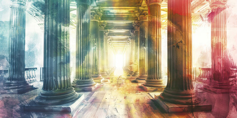 Pillar of Faith: The Ancient Pillar and Supportive Structure - Imagine an ancient pillar representing the strength and support provided by a deceased leader's teachings and example