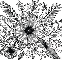 Simple flower coloring page line art black and white Flower logo design