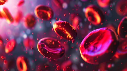 High-resolution digital illustration showcasing red blood cells in a dynamic, vivid environment.