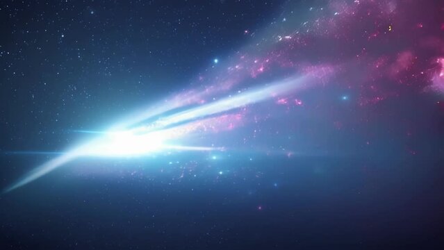 Detailed shot of a comets tail revealing its movement through the stars as a bright and colorful streak. .