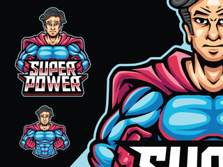 Super power man mascot for esport team logo design