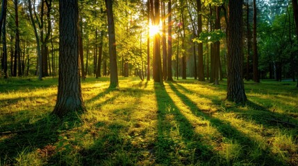 morning forest sunshine at the park ,Morning nature background