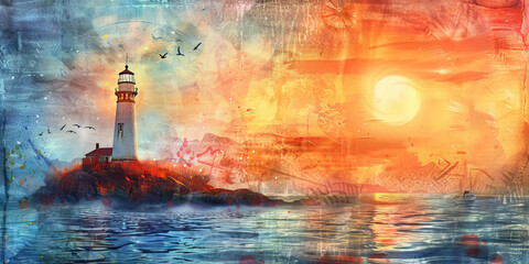 Guiding Light: The Lighthouse and Safe Harbor - Picture a lighthouse guiding ships to safe harbor, symbolizing the guidance and direction provided by a deceased leader's teachings - obrazy, fototapety, plakaty