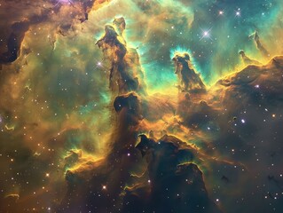 Eagle Nebula - Splendor - Pillars of Creation - The awe-inspiring Pillars of Creation within the Eagle Nebula, towering structures where stars are born  - obrazy, fototapety, plakaty