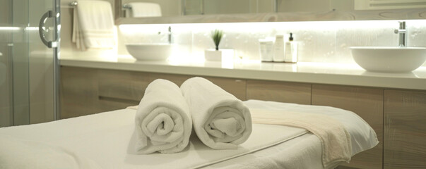 towels on the couch in the massage room, panoramic spa salon