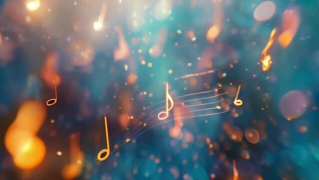 As the music notes dance across the blurred background their melodies seem to come to life enveloping the audience in a cascade of sound and movement. .