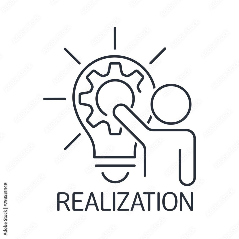Poster realization of plans and projects. unlock personal potential.vector linear icon isolated on white ba