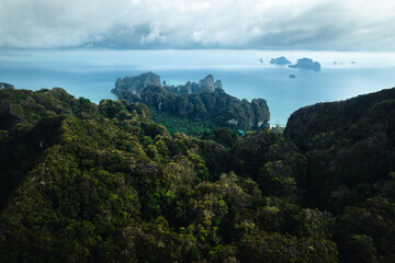 Rocky mountains in the jungle and sea at Krabi
