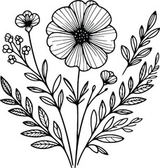 Simple flower coloring page line art black and white Flower logo design
