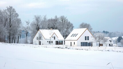 Thermal insulated homes in a snowy landscape