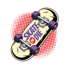 Skateboard with writings underneath illustration for skating industry