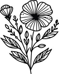 Simple flower coloring page line art black and white Flower logo design