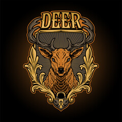 Deer with shield vintage style illustration for t-shirt