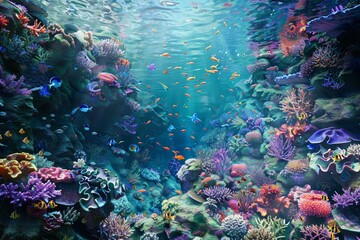 The coral reefs are full of colorful fish and marine life. - obrazy, fototapety, plakaty
