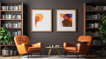 Fototapeta premium empty frame poster mockup on living room interior