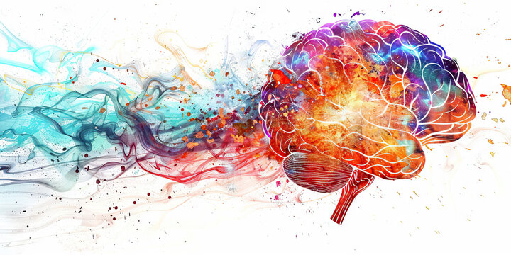 Mind Expansion: The Cosmic Brain and Exploding Thoughts - Visualize a cosmic brain with thoughts exploding outward, symbolizing the expansion of consciousness during a psychedelic experience