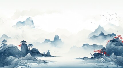 Chinese Ink Art Landscape Painting Ancient History of China Template Background Wallpaper War Battlefield Soldiers Trade Wuxia Online Game Style 16:9