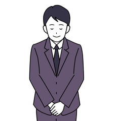 微笑みながらお辞儀するスーツを着た会社員の男性