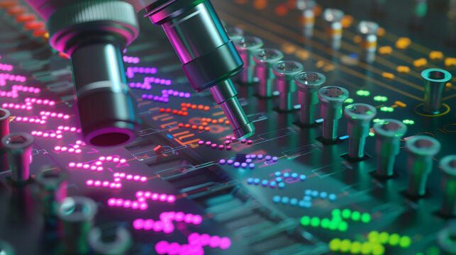 A DNA sequencer generating a colorful chromatogram,