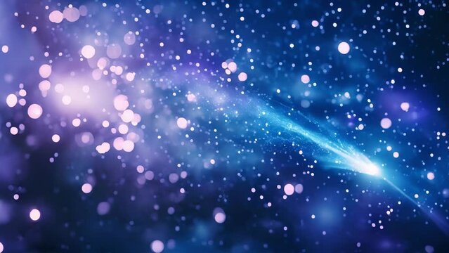 A dreamlike scene of a fuzzy comet soaring through a galaxy filled with ling stars. .