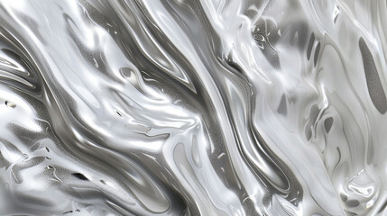 Glistening Silver Marble Background, Metallic Sheen and Smooth Swirls