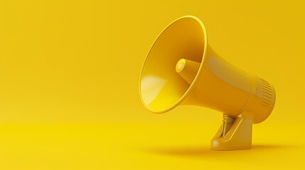 Monochrome yellow single megaphone depicted with loudspeakers on a yellow background, providing...