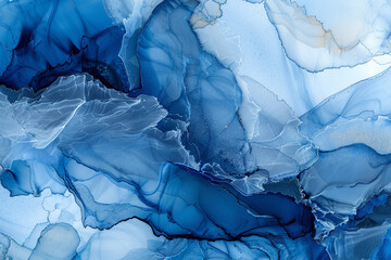 Icy blue alcohol ink patterns, echoing the deep cold of marble in ultra high clarity - obrazy, fototapety, plakaty