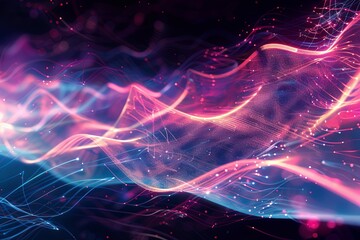 Obraz premium Abstract futuristic backdrop with glowing waves and neon lines concept of energy, technology 