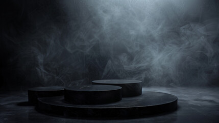 "Dark Stage - Abstract Platform with Smoky Background and Spotlight" - Powered by Adobe