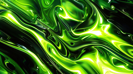 Neon Bright Green Marble, Fluorescent Swirls and Dynamic Patterns