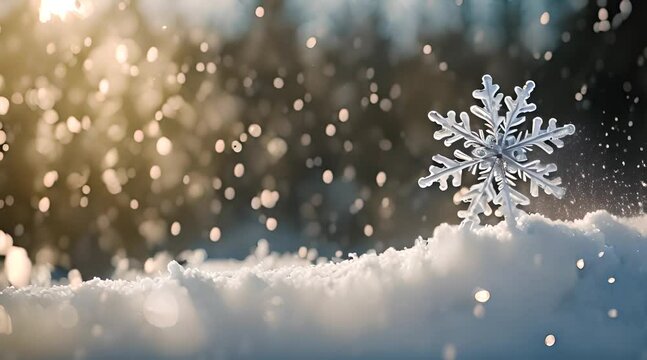 Close-up view of intricate snowflakes falling gently
