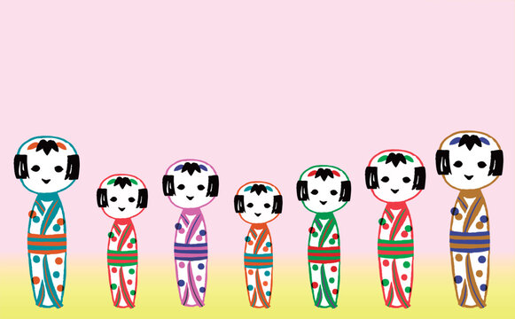 かわいい笑顔のこけし人形淡い背景