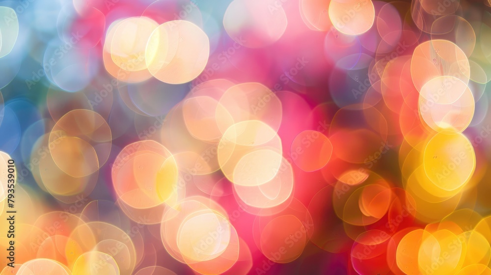 Poster brightly colored bokeh lights creating an abstract background featuring natural flare and blurred ro