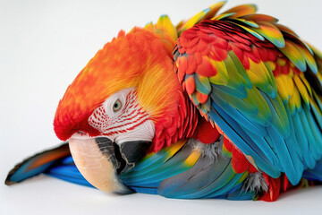 A macaw rests, a rainbow of feathers