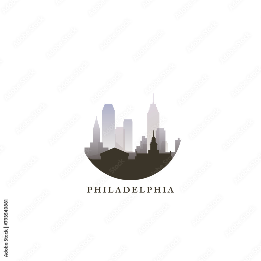 Poster Philadelphia cityscape, vector gradient badge, flat skyline logo, icon. USA, Pennsylvania state city round emblem idea with landmarks and building silhouettes. Isolated abstract graphic