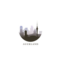Auckland cityscape, gradient vector badge, flat skyline logo, icon. New Zealand city round emblem idea with landmarks and building silhouettes. Isolated graphic