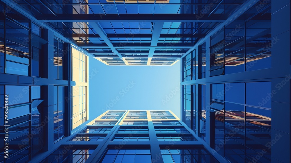 Aufkleber isometric square bottom view from inside building. architecture art, design abstract background, or 