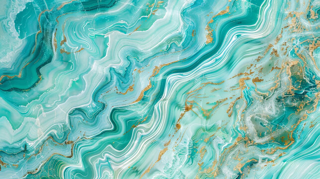 Vibrant turquoise marble texture with waves of aqua and green, reminiscent of tropical waters