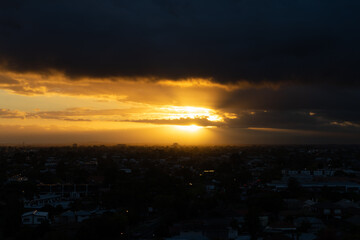sunset in the footscray suburb of melbourne, golden sunset