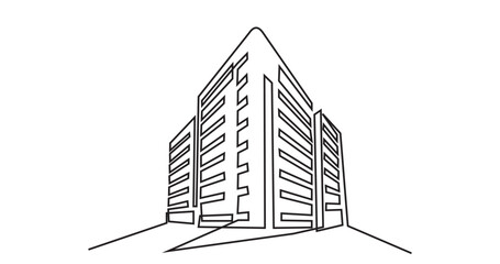 Modern architecture building.continuous line drawing of commercial building house. Single-line Modern residential building isolated on a white background.