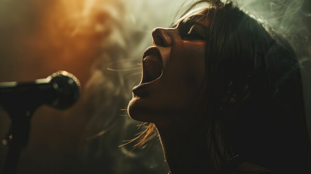 A singers vocal cords visibly straining, a moment of powerful emotion 