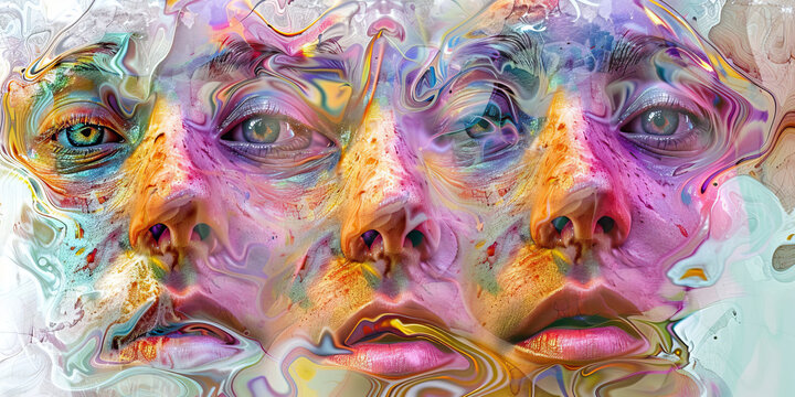 Morphing Faces: The Shifting Masks and Transformed Identities - Imagine masks shifting and transforming, symbolizing the exploration of different identities and aspects of the self