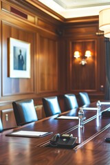 Professional Photography of a law firm's boardroom where partners convene to make important decisions and discuss firm management, Generative AI