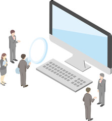 アイソメトリック　ビジネス　パソコン　人物　男性　女性　チームワーク　web　シンプル　イラスト